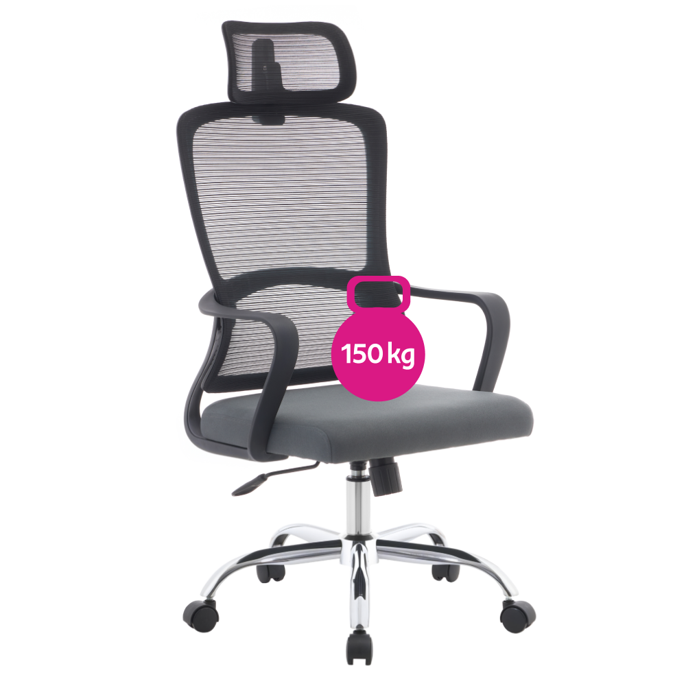 Kancelárske kreslo, čierna/sivá/chróm, nosnosť 150 kg, RANDY