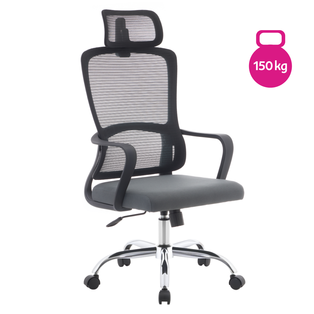 Kancelárske kreslo, čierna/sivá/chróm, nosnosť 150 kg, RANDY