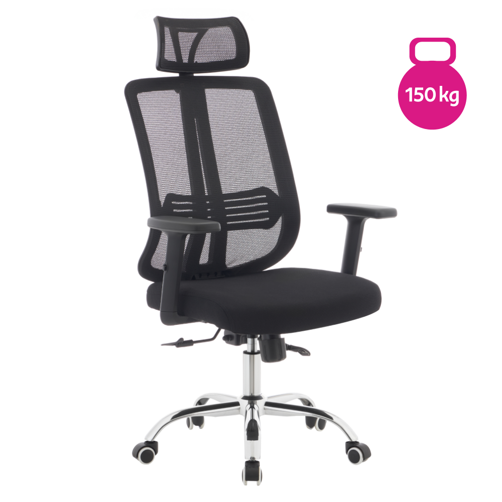 Kancelárske kreslo, čierna/chróm, nosnosť 150 kg, DUVAL