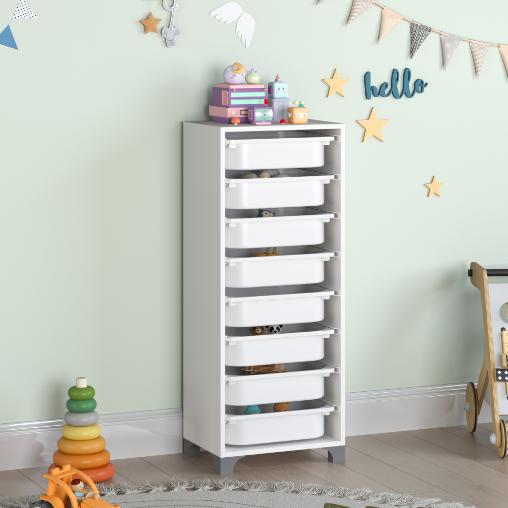 Regál s úložnými boxmi, biela, LUNOR