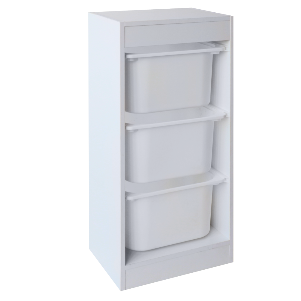 Regál s úložnými boxy, bílá, DUVAN