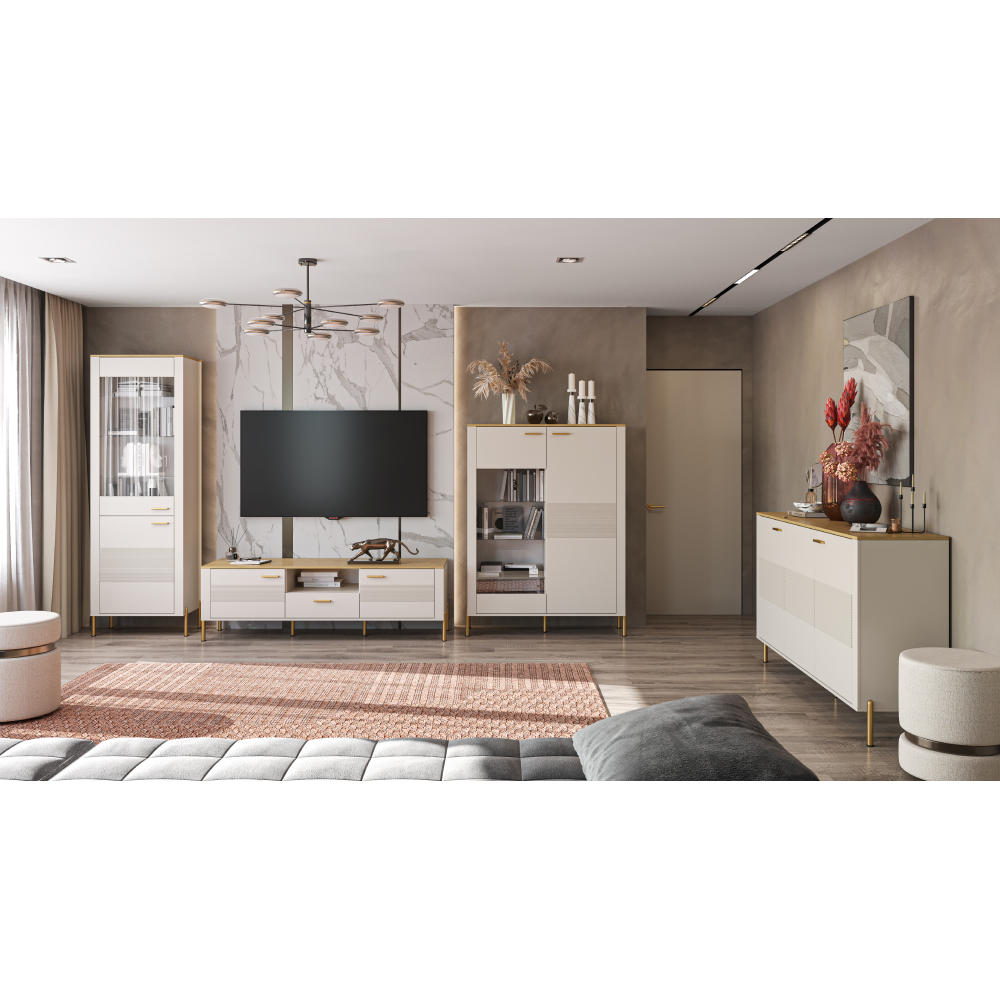 TV stolík, kašmír/dub kamenný, RUNOL 2D1S