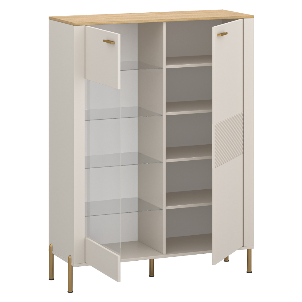 Nízka vitrína, kašmír/dub kamenný, RUNOL 1D1W