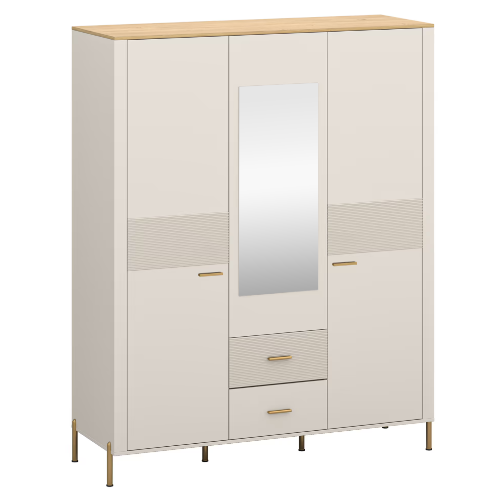 Skriňa so zrkadlom, kašmír/dub kamenný, RUNOL 3D2S