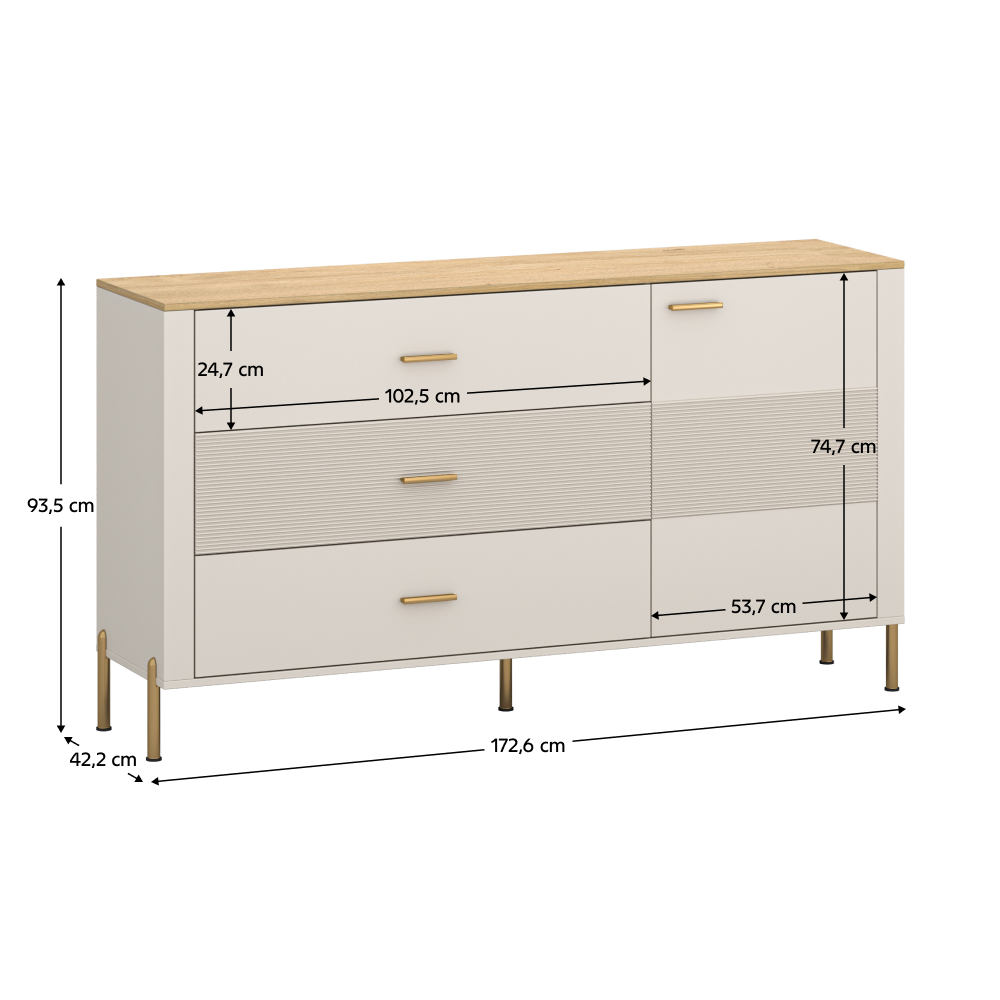 Komoda, kašmír/dub kamenný, RUNOL 1D3S