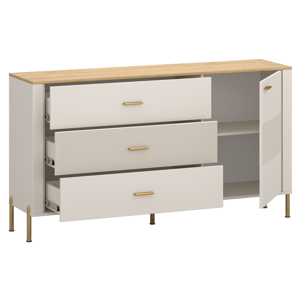 Komoda, kašmír/dub kamenný, RUNOL 1D3S