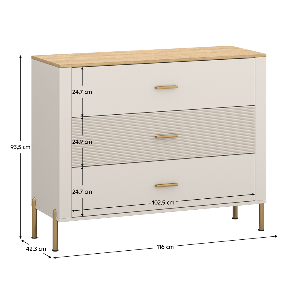 Komoda, kašmír/dub kamenný, RUNOL 3S