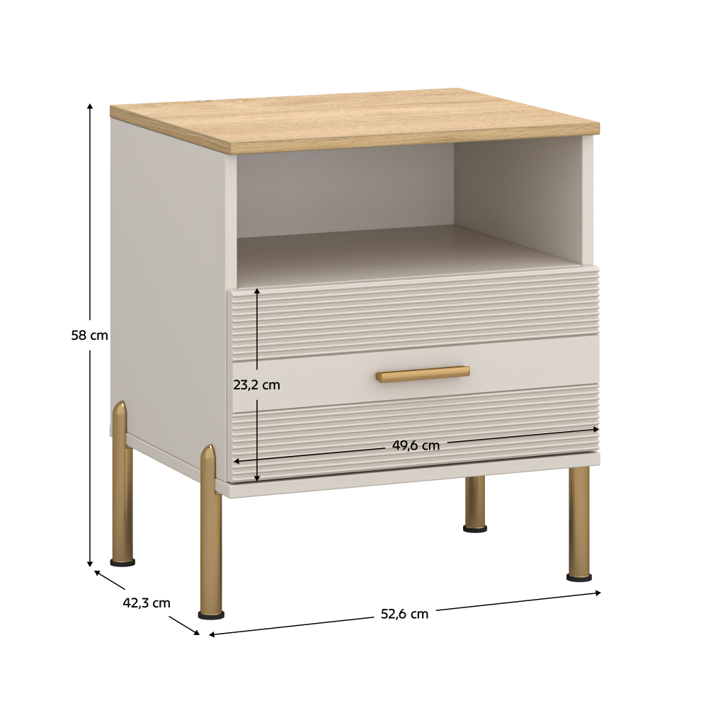 Nočný stolík, kašmír/dub kamenný, RUNOL 1S