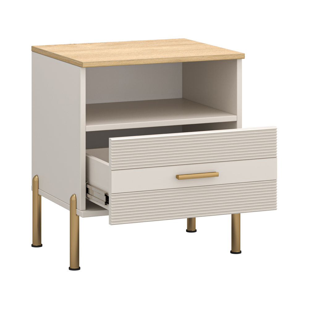 Nočný stolík, kašmír/dub kamenný, RUNOL 1S