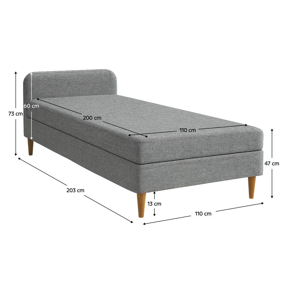 Posteľ, 110x200, molitanová, sivá, BRUNY