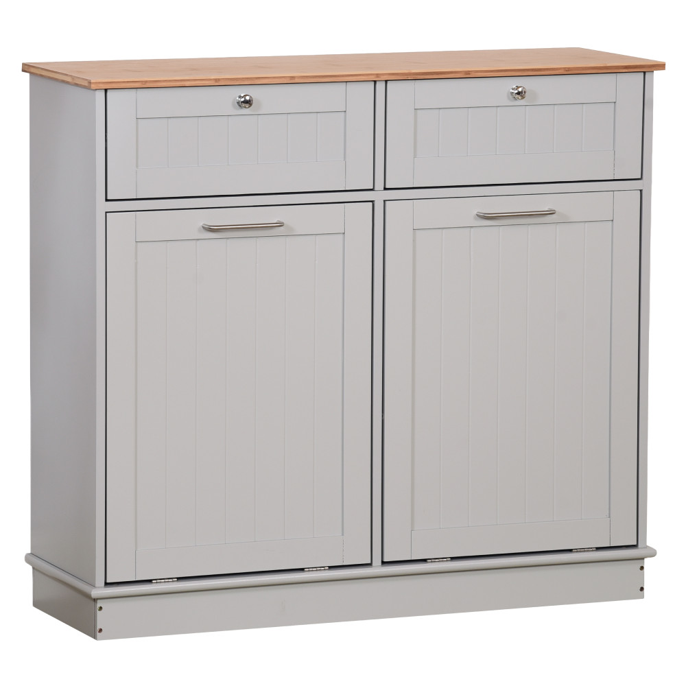 Výklopná skrinka s odpadkovým košom, sivá/bambus, DELINS TYP 2