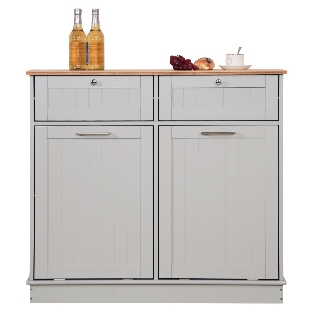 Výklopná skrinka s odpadkovým košom, sivá/bambus, DELINS TYP 2