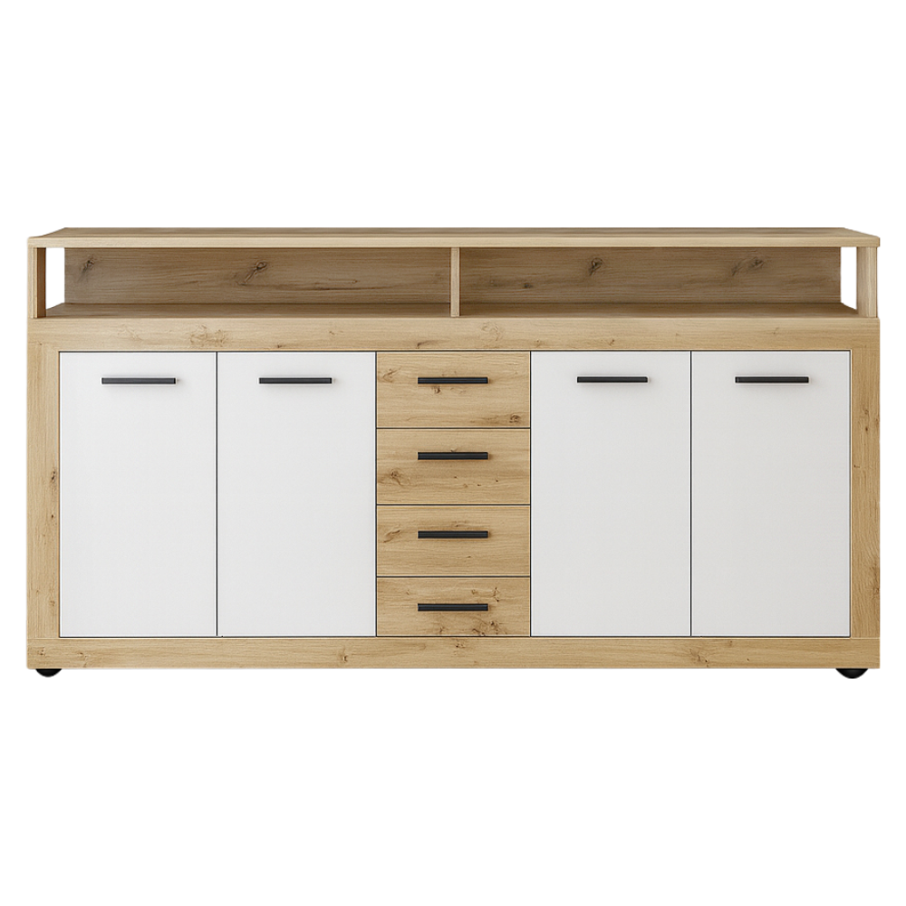 Kombinovaná komoda, dub artisan/bílá, LUNYSA