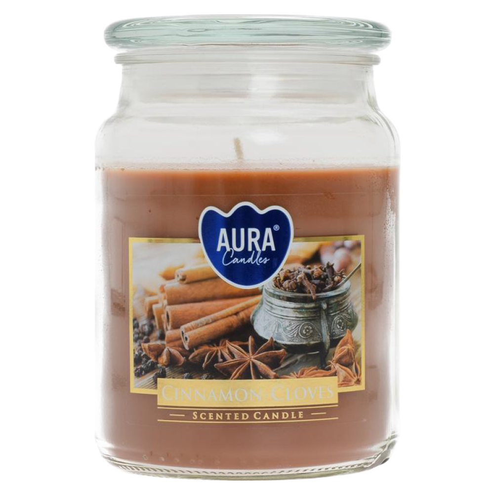 Sviečka v skle s vrchnákom, hnedá, s vôňou škorice a klinčeka, 500 g, LEANA