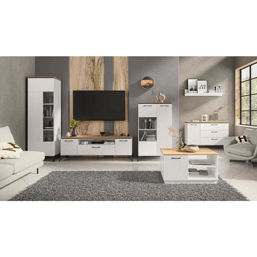 Nízka vitrína, biela/dub evoke, VELIS 1D1W