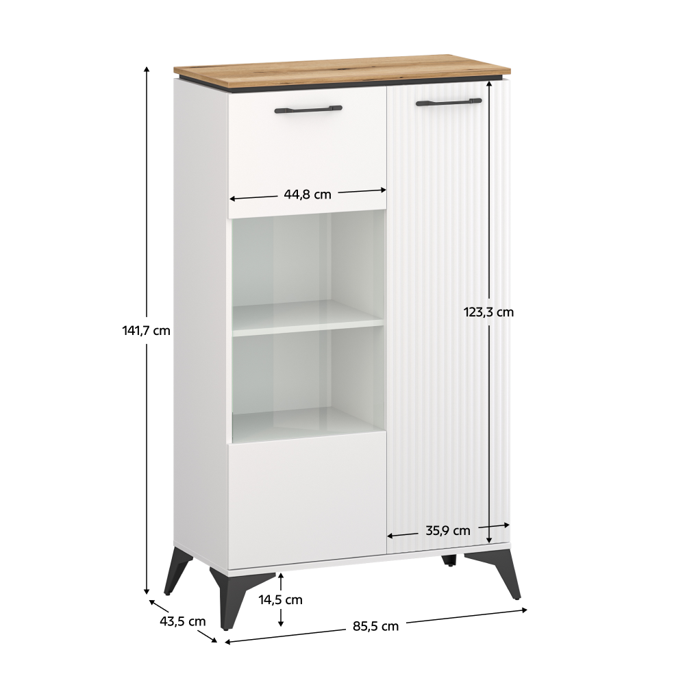 Nízka vitrína, biela/dub evoke, VELIS 1D1W