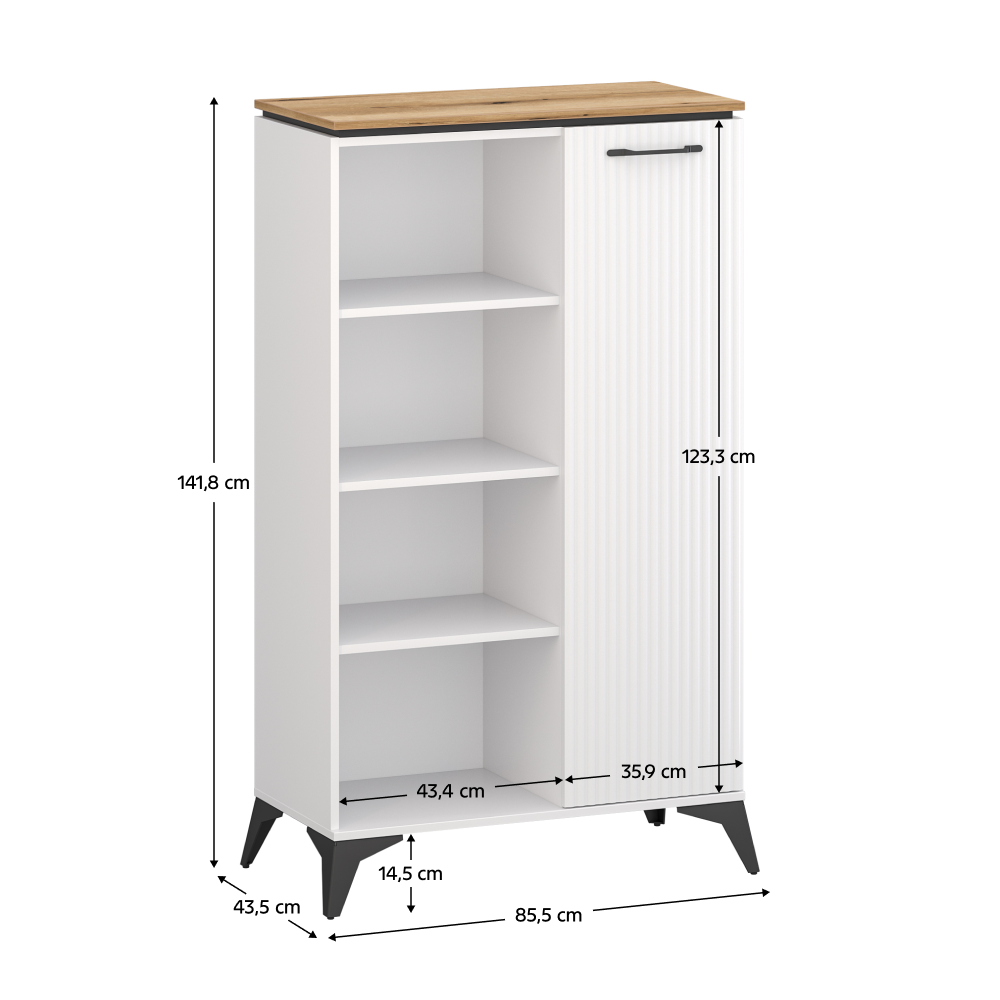 Nízky regál, biela/dub evoke, VELIS 1D