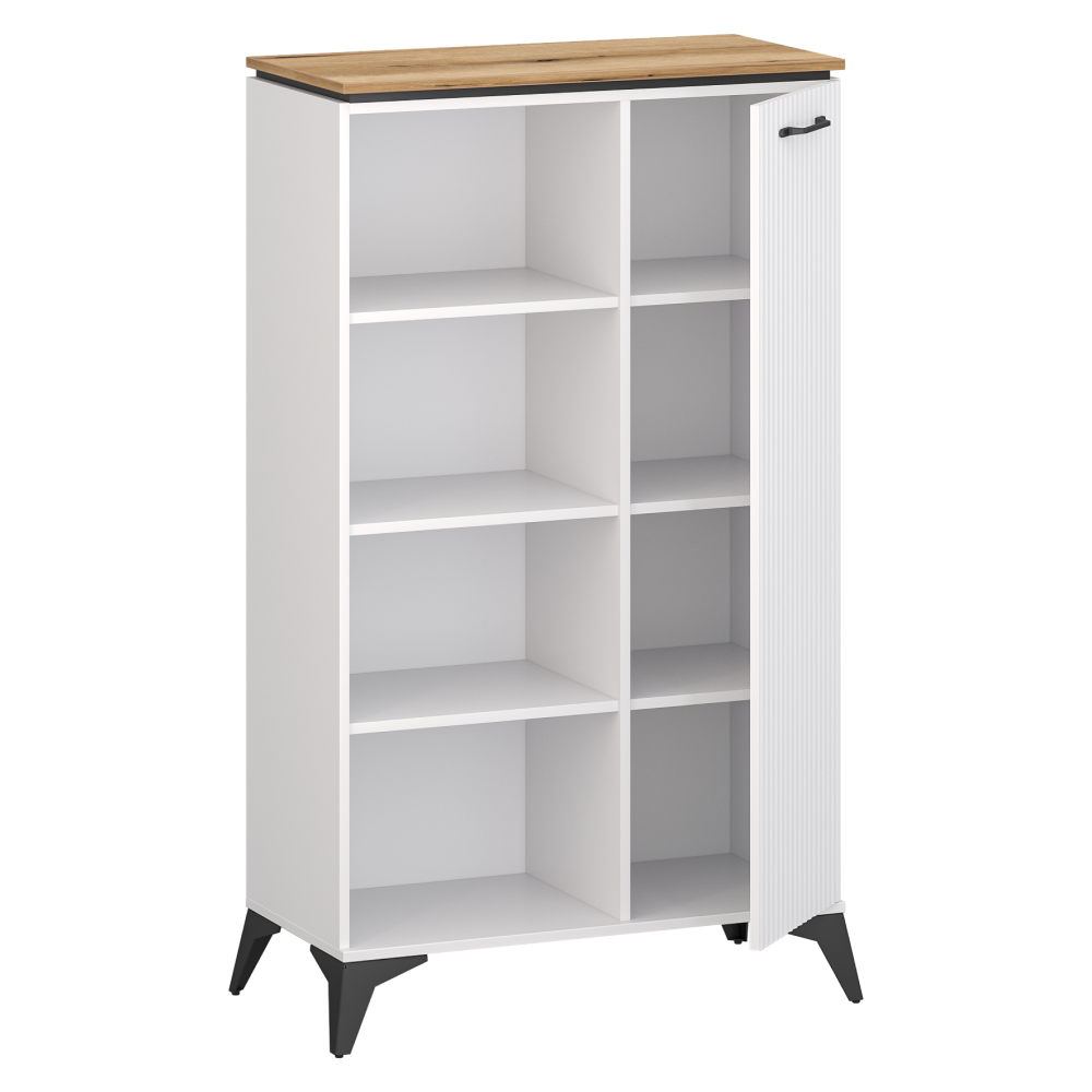 Nízky regál, biela/dub evoke, VELIS 1D