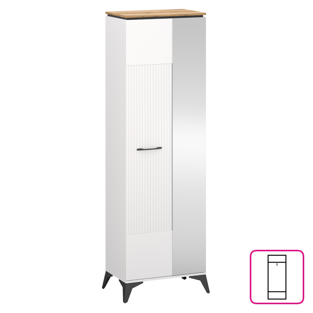 Skříň se zrcadlem, bílá/dub evoke, VELIS 1D/40