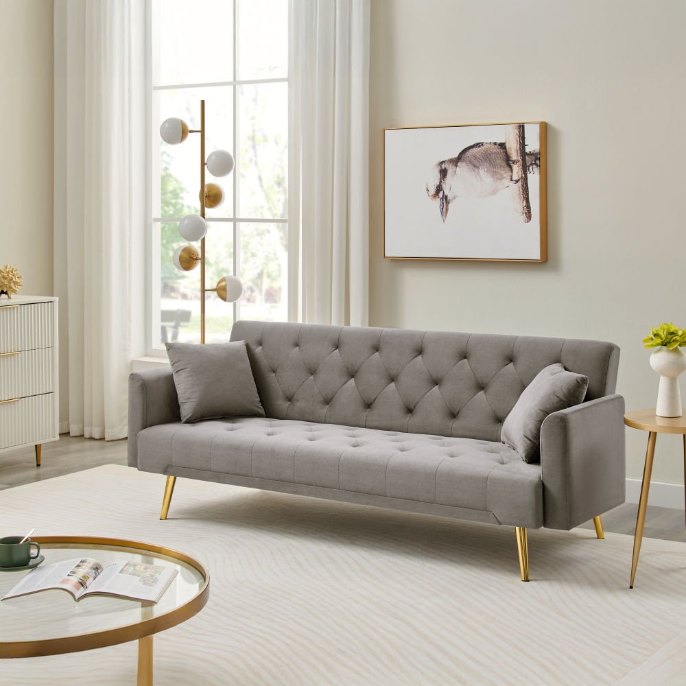 Rozkladacia pohovka, sivohnedá Taupe/gold chróm-zlatý, ALISIA