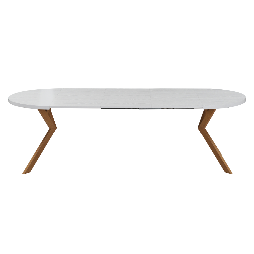 Jedálenský rozkladací stôl, biela/dub, 100-250x75,5 cm, LUKOS