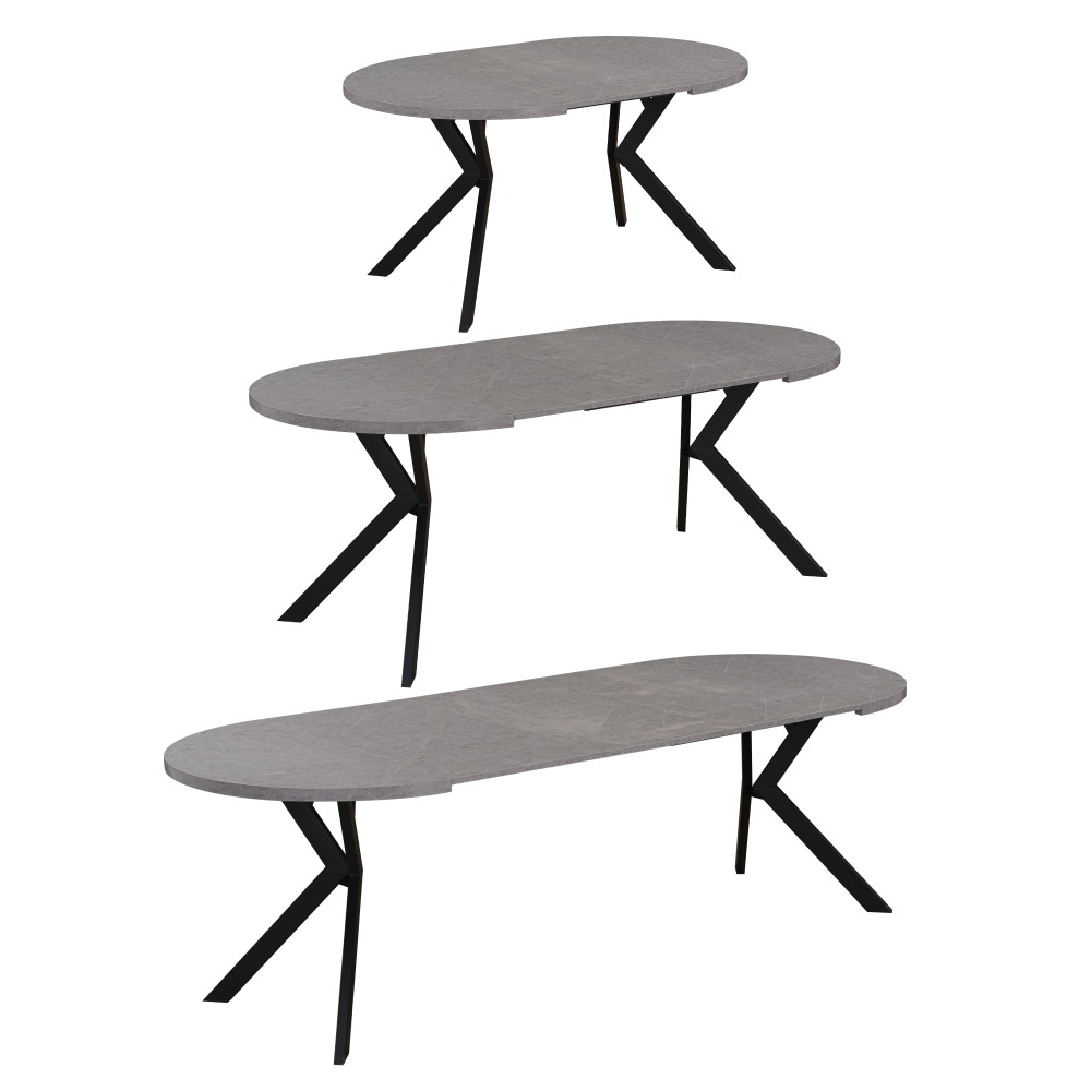 Jedálenský rozkladací stôl, betón svetlý/čierna, 100-250x75,5 cm, LUKOS