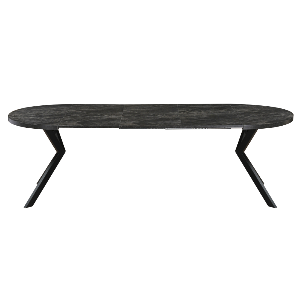 Jedálenský rozkladací stôl, betón tmavý/čierna, 100-250x75,5 cm, LUKOS