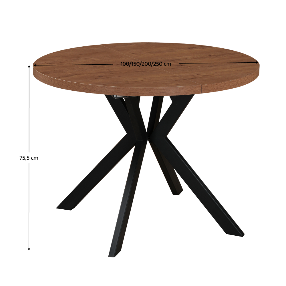 Jedálenský rozkladací stôl, dub tmavý/čierna, 100-250x75,5 cm, LUKOS