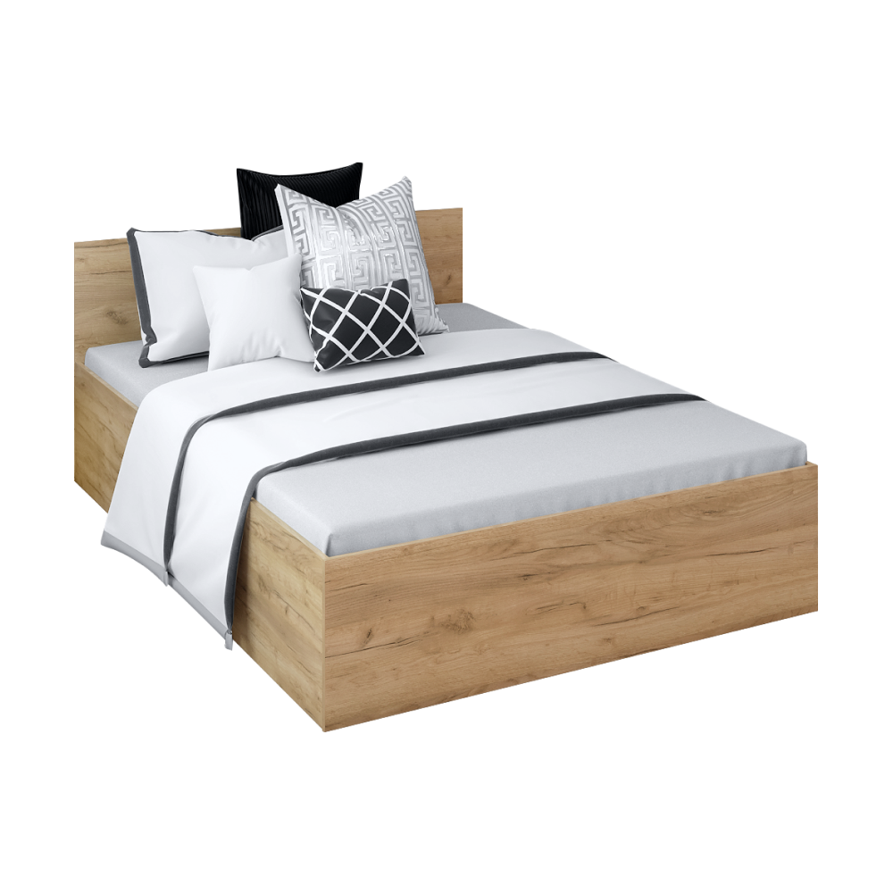 Posteľ s kovovým roštom a úložným priestorom, 140x200, dub artisan, DOLI