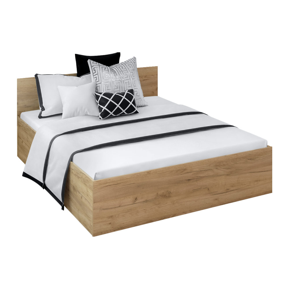 Posteľ s kovovým roštom a úložným priestorom, 160x200, dub artisan, DOLI