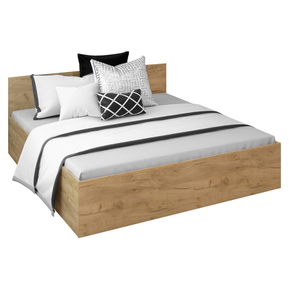 Posteľ s kovovým roštom a úložným priestorom, 180x200, dub artisan, DOLI