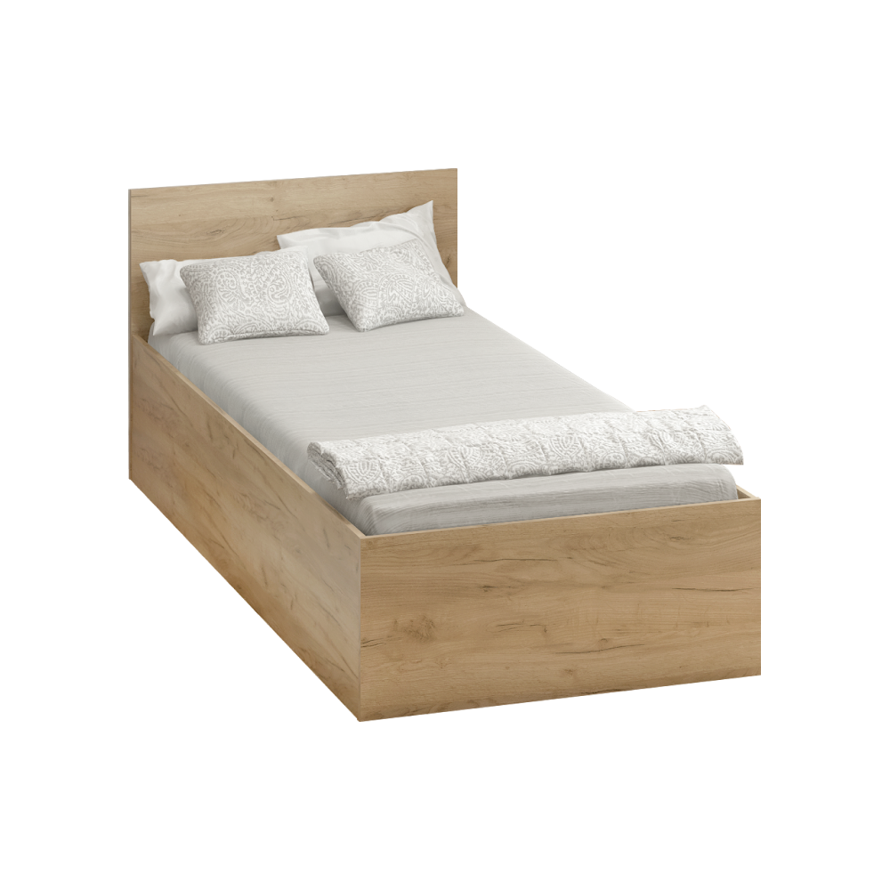 Posteľ s kovovým roštom a úložným priestorom, 90x200, dub artisan, DOLI