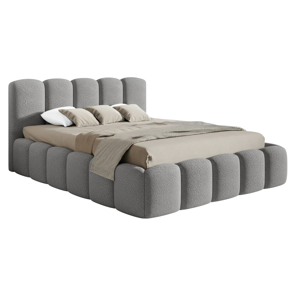 Posteľ s kovovým roštom a úložným priestorom, 180x200, sivá, CLAUDIA