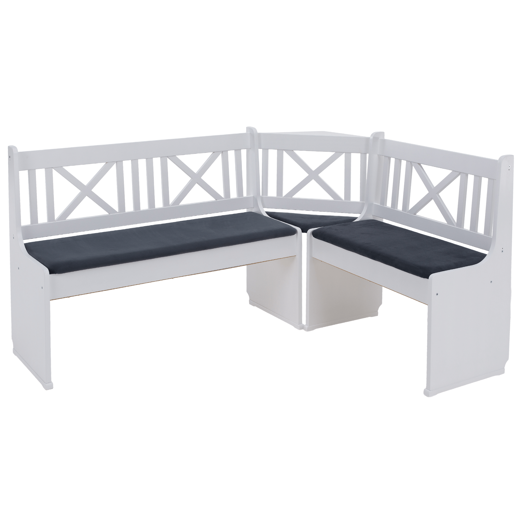 Rohová lavice, dřevěná, bílá/tmavě šedá, ELODIE X1