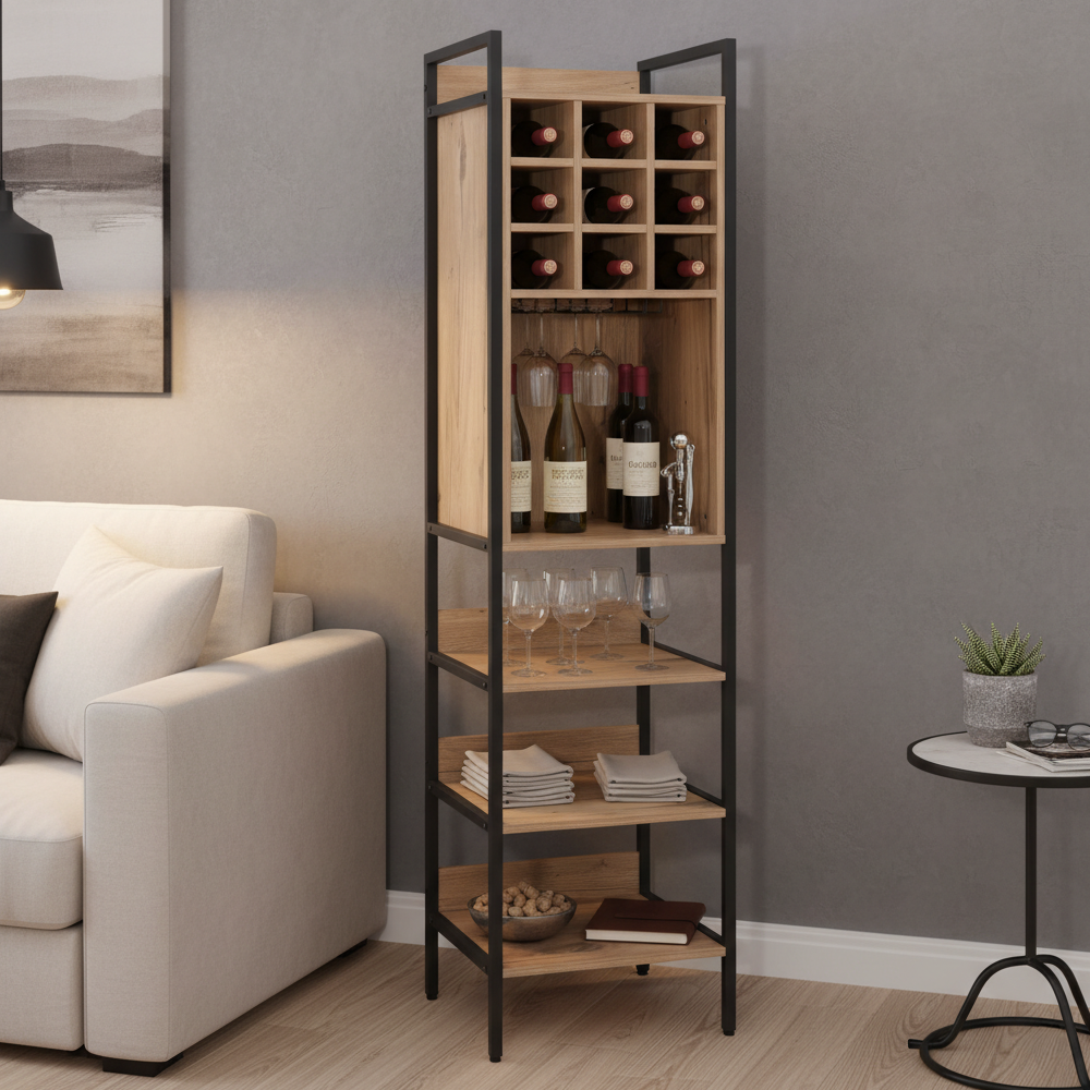 Regál na víno, dub/čierna, VINPO