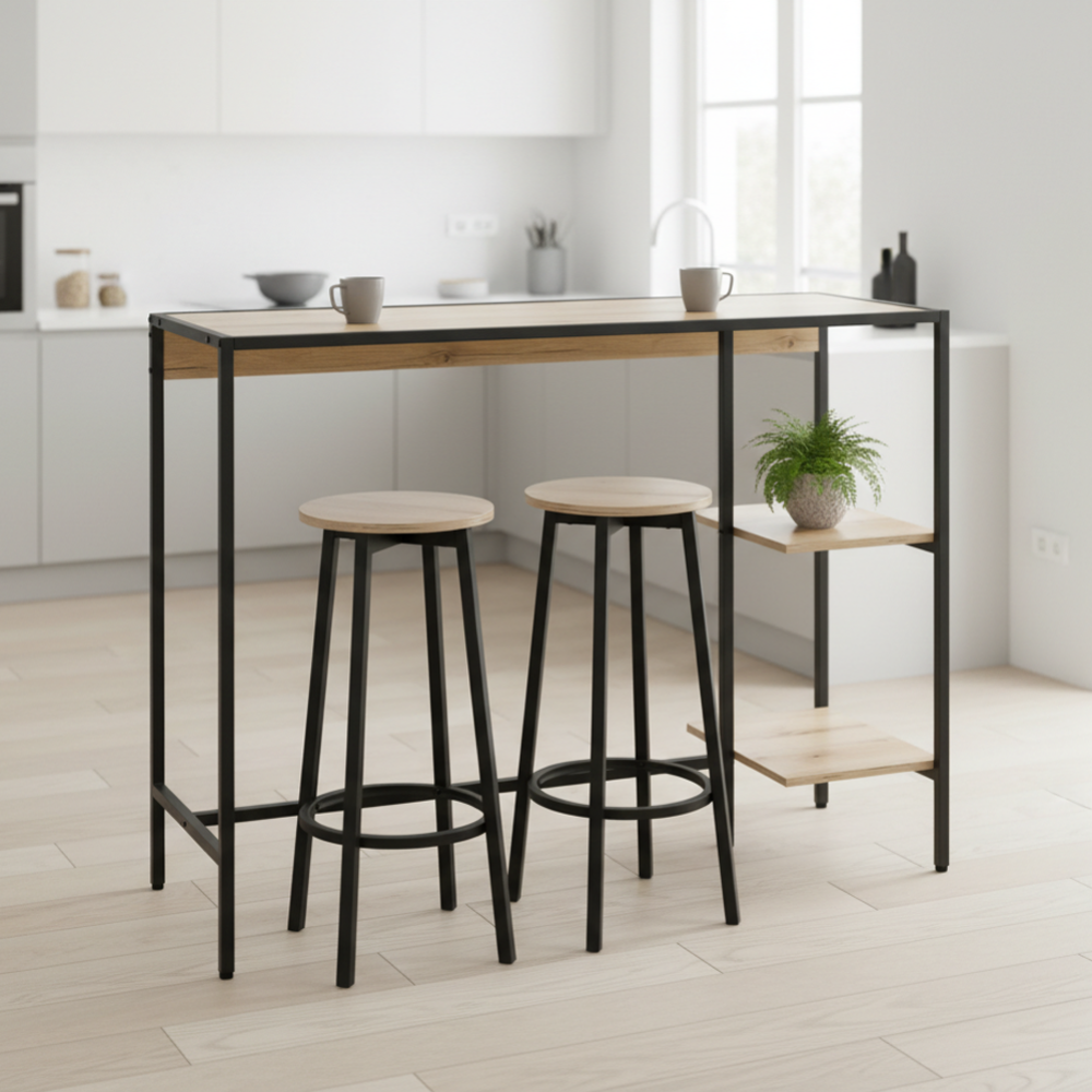 Barový set 1+2, dub/čierna, POHOS