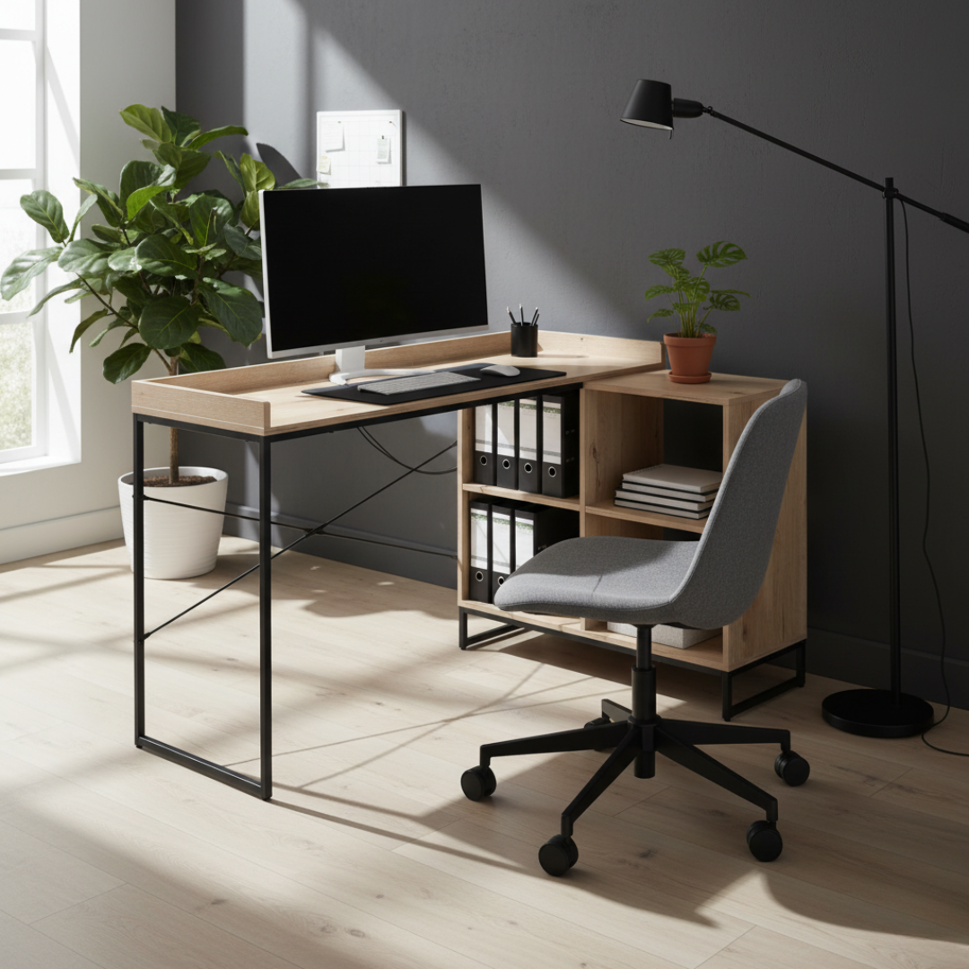 Rohový PC stôl, dub/čierna, ULOSTOL