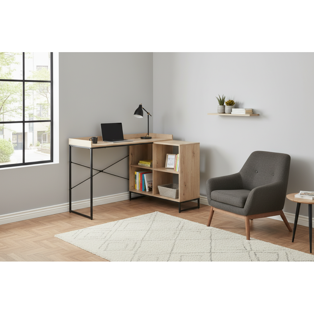 Rohový PC stôl, dub/čierna, ULOSTOL