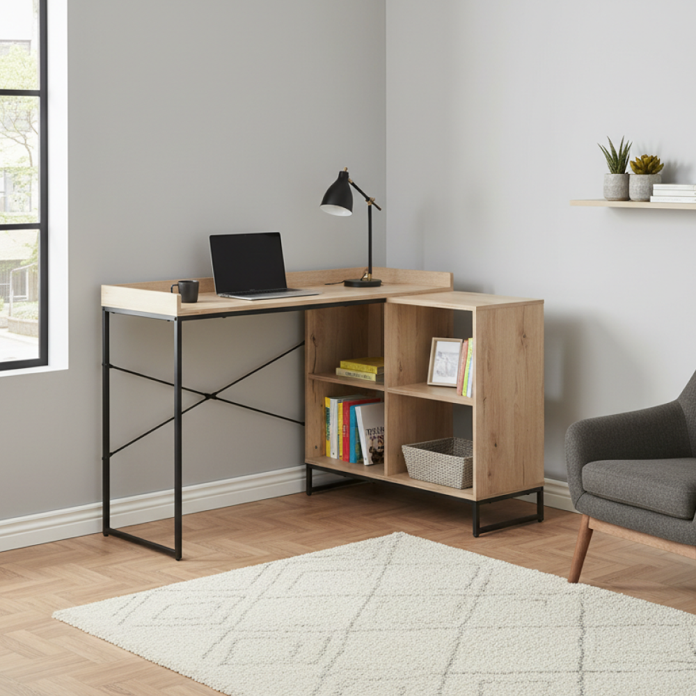 Rohový PC stôl, dub/čierna, ULOSTOL