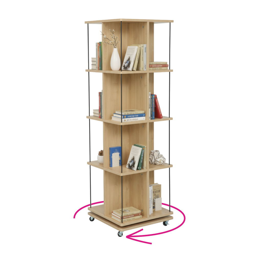 Otočný regál, dub/černá, POTOR