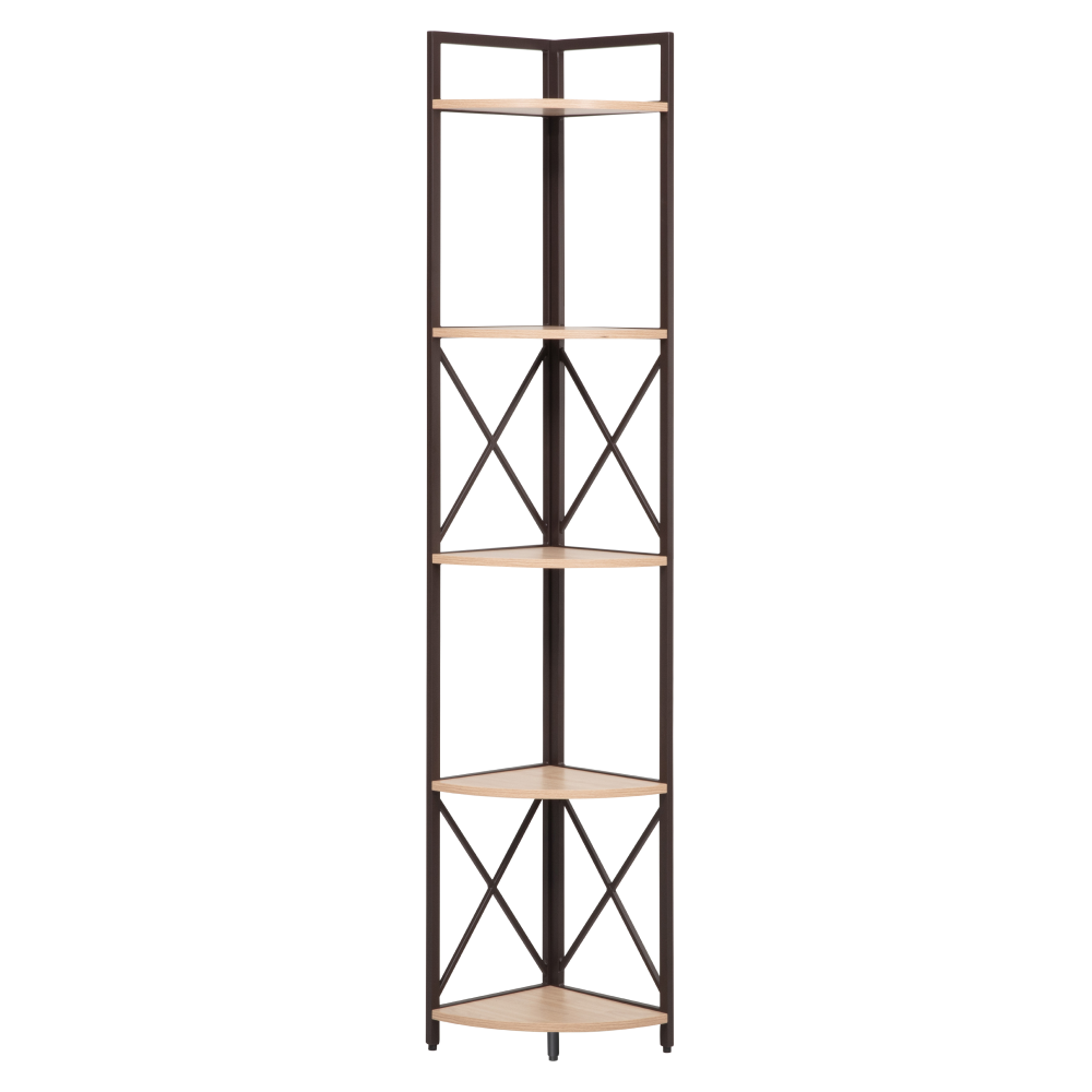 Rohový regál s policami, dub/čierna, PASOKO