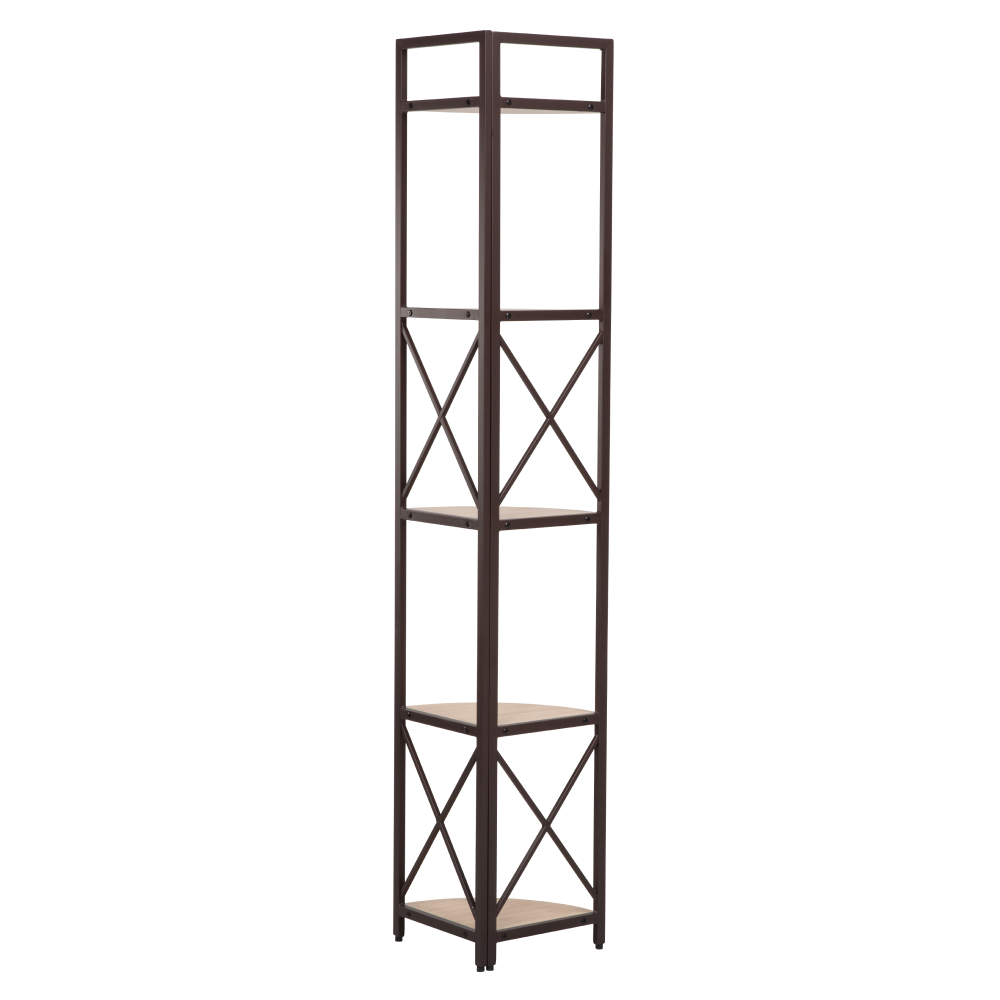 Rohový regál s policami, dub/čierna, PASOKO