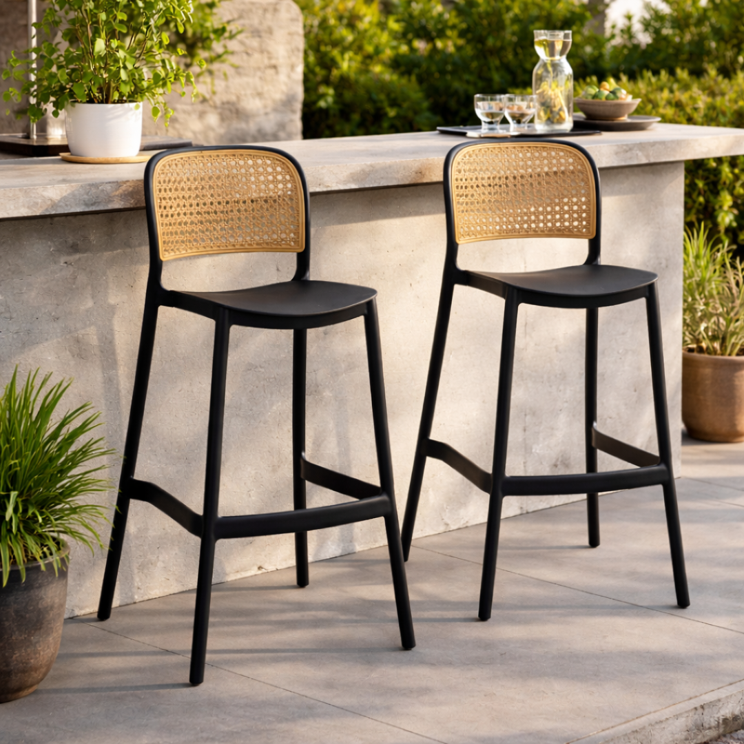 Barová stolička, stohovateľná, čierna/béžová, RAVID NEW TYP 3