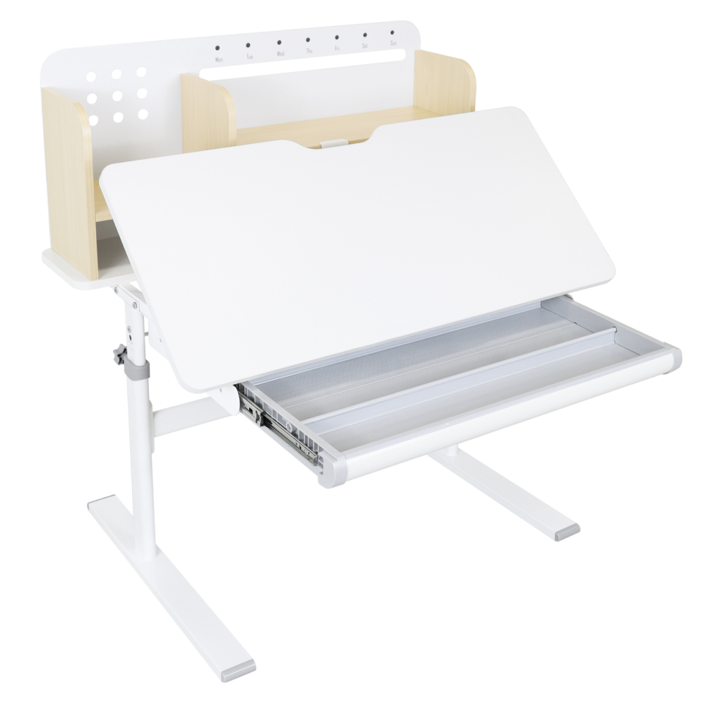 Rastúci písací stôl, prírodná/biela, ADAN