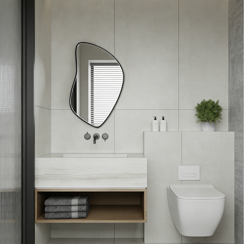 Asymetrické zrkadlo, čierny kovový rám, NEVES TYP 3