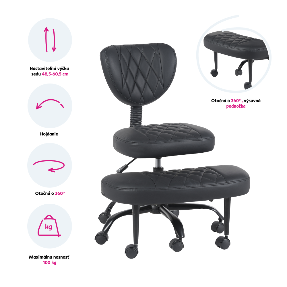 Ergonomická kľakačka, čierna ekokoža/čierna, SAMER