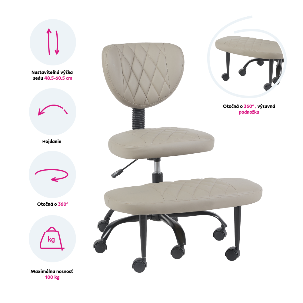 Ergonomická kľakačka, sivohnedá Taupe ekokoža/čierna, SAMER