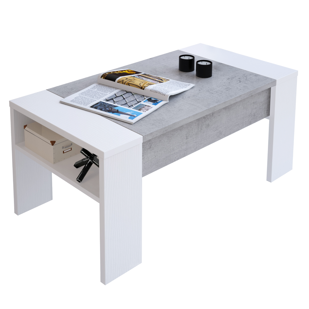 Konferenčný stolík, biela/betón, PULA