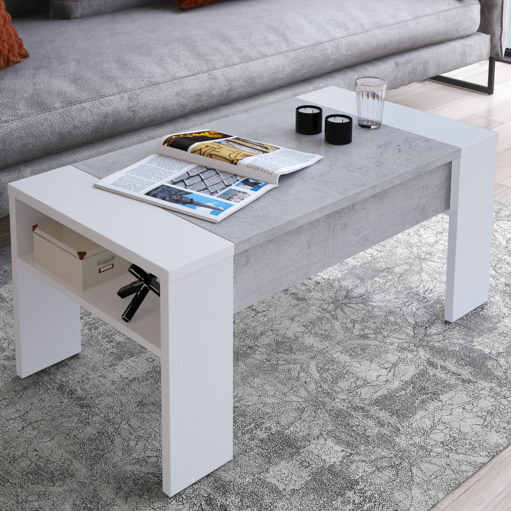 Konferenčný stolík, biela/betón, PULA