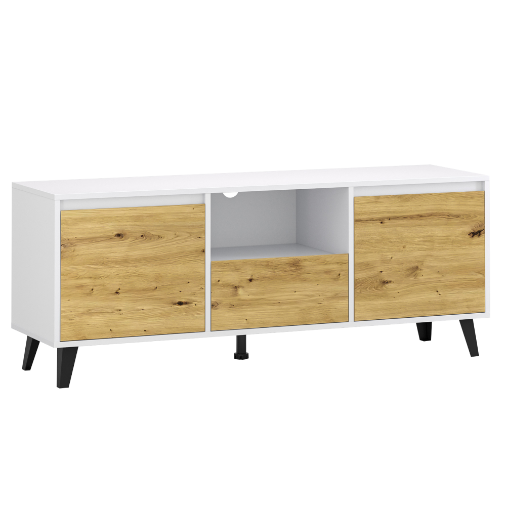 TV stolík, biela/dub artisan, BOGAN 2D1S